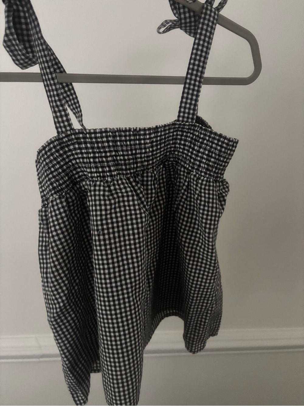 Black & White Gingham Tie-Strap Women's Top